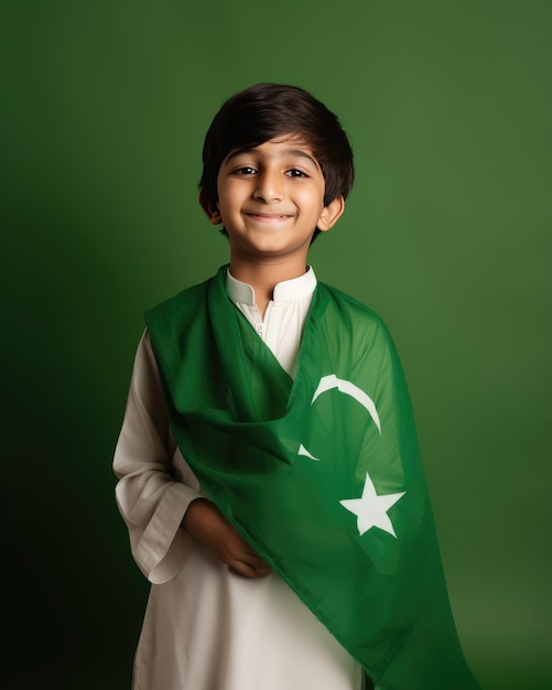 Ragazzo con la bandiera del Pakistan