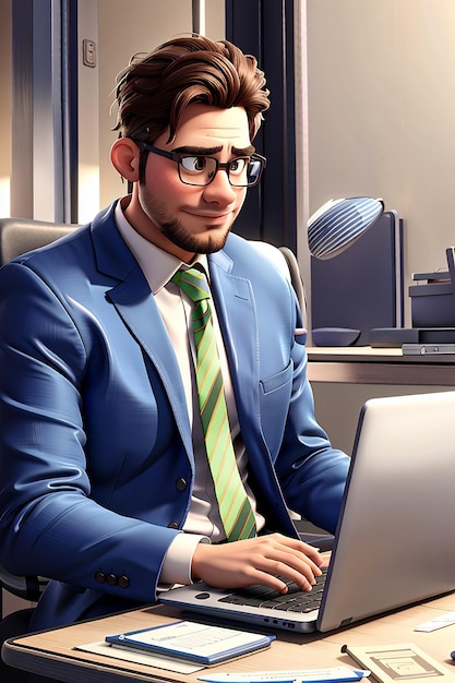 Ragazzo d'affari seduto e utilizzando un computer portatile