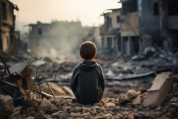 ragazzo da solo in un concetto di guerra