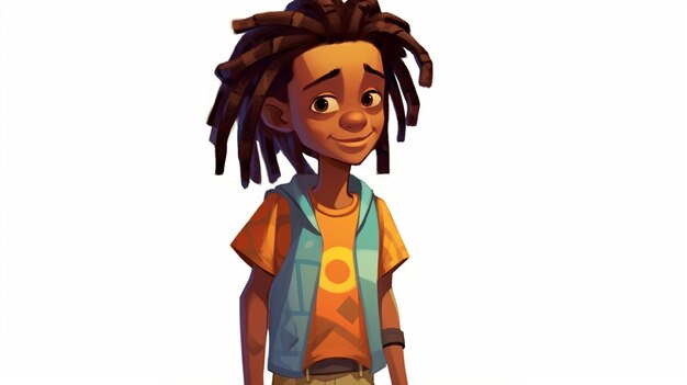 ragazzo dei cartoni animati con dreadlocks e una camicia gialla generativa ai