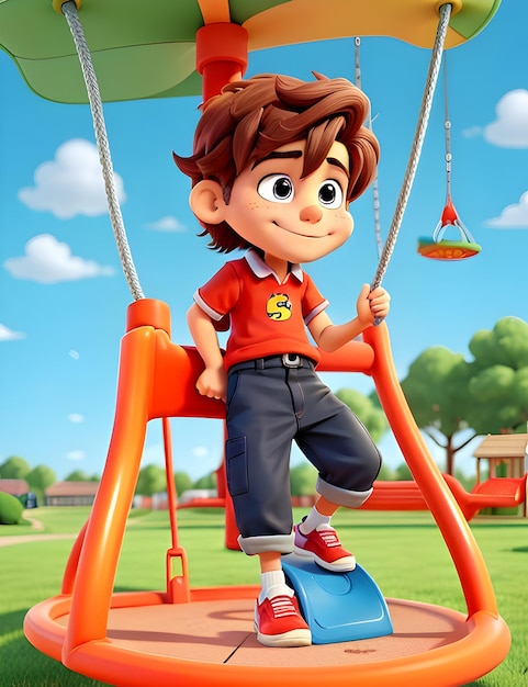 Ragazzo dei cartoni animati nel parco giochi