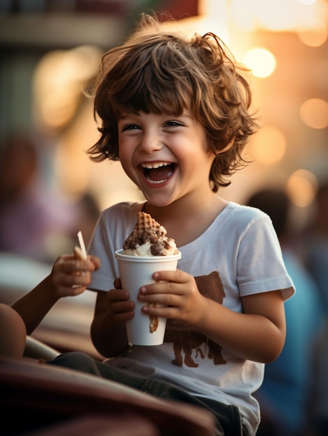 Ragazzo di taglia media con un delizioso gelato in mano.