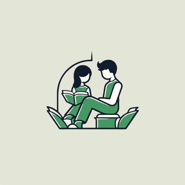 ragazzo e ragazza che leggono un libro logo minimalista