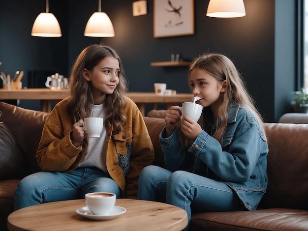 Ragazzo e ragazza sono seduti con il caffè in mano