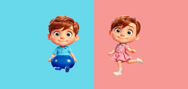 Ragazzo e ragazza Twins Baby Illustrazione del bambino isolata