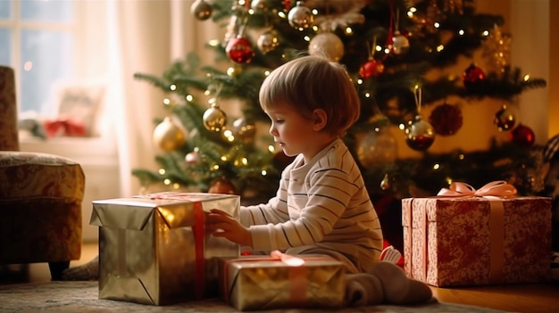 ragazzo emozionato con il suo regalo di Natale