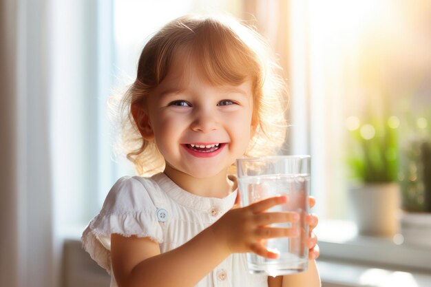 Ragazzo felice che si gode dell'acqua dolce alla luce del sole