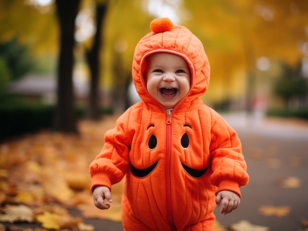 Ragazzo in costume di Halloween con una posa giocosa