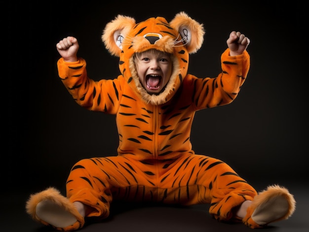 Ragazzo in costume di Halloween con una posa giocosa