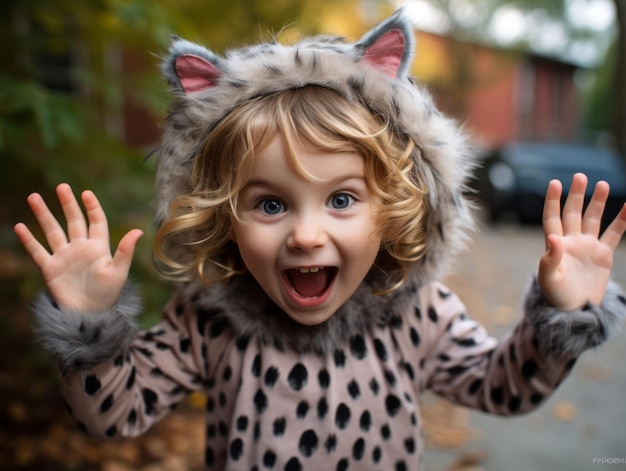 Ragazzo in costume di Halloween con una postura giocosa