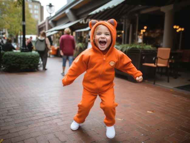 Ragazzo in costume di Halloween con una postura giocosa