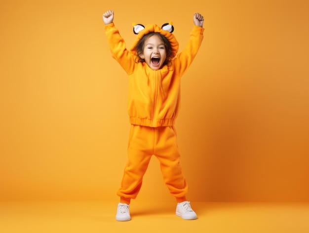 Ragazzo in costume di Halloween con una postura giocosa