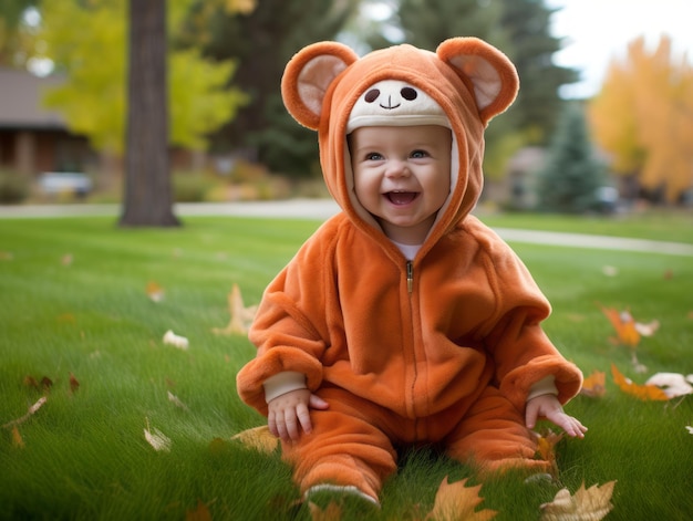 Ragazzo in costume di Halloween con una postura giocosa