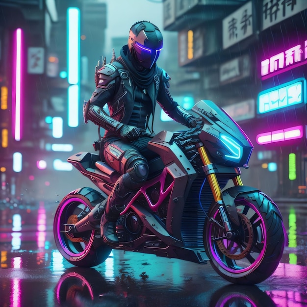 Ragazzo in sella a una bici futuristica
