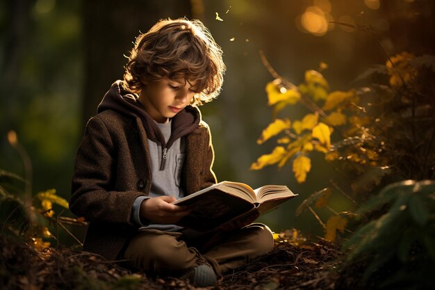 Ragazzo sorridente con il suo libro. Generativo di Ai