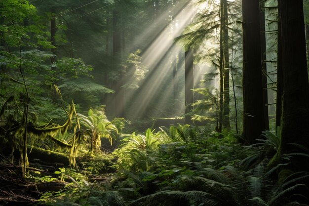 raggi di luce attraverso la foresta