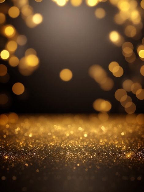 Raggi di luce e polvere scintillante dorata sfondo magico proiettore lucido o scena luci sfocate bokeh illustrazione vettoriale