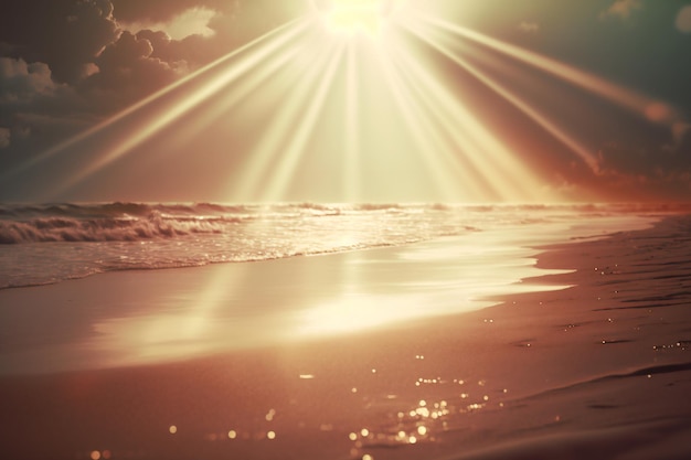 Raggi dorati di sole che brillano su una spiaggia sabbiosa, l'epitome di una giornata estiva