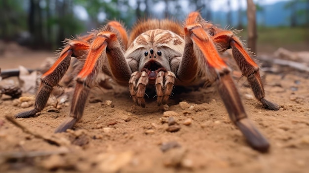 Ragno tarantola da vicino in habitat naturale