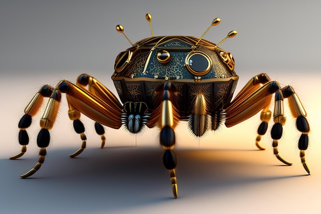 Ragno umanoide meccanico Arachne Animale in stile Steampunk illustrazione 3D
