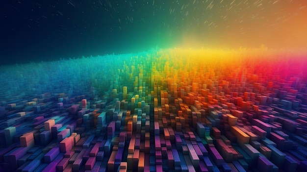 Rainbow Pixel Haze Grafica digitale colorata e sognante Generative ai