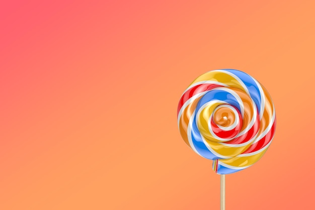 Rainbow Swirl Lollipop su sfondo arancione Rendering 3d