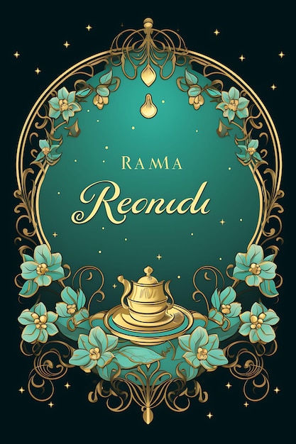 Ramadan con pasto di Iftar scintillante d'oro in stile arabesco Cres Art poster creativo per la Giornata Internazionale