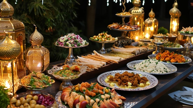 Ramadan iftar buffet table setup ramadan generative Ai