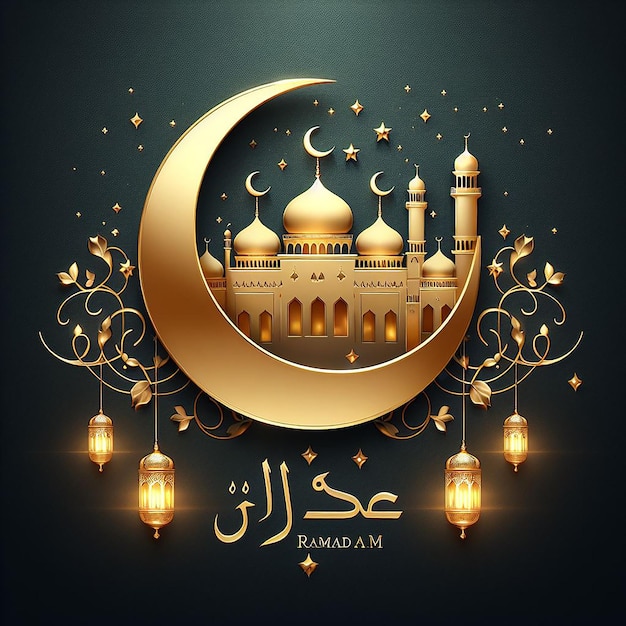 Ramadan kareem bandiera d'oro araba