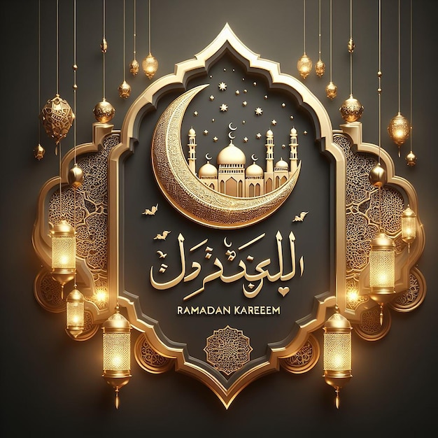 Ramadan kareem bandiera d'oro araba