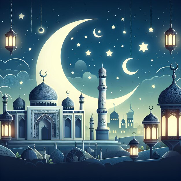 Ramadan Kareem biglietto di auguri celebrando Ramadan decorazioni con luna crescente inizia moschea tomba L