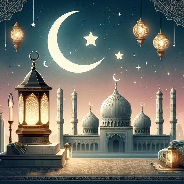 Ramadan Kareem biglietto di auguri celebrando Ramadan decorazioni con luna crescente inizia moschea tomba L