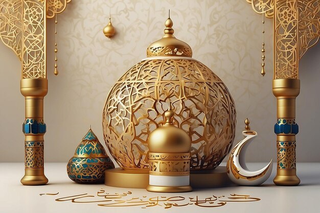 Ramadan Kareem Calligrafia araba Saluto con decorazione della moschea