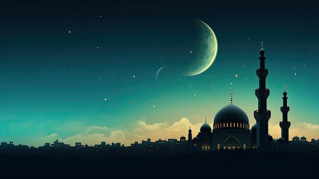 Ramadan kareem con moschea sullo sfondo