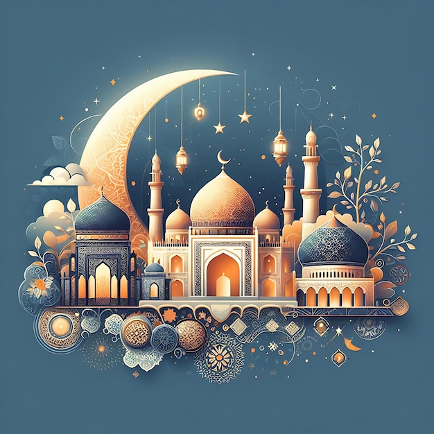 Ramadan Kareem copia spazio sfondo viola illustrazione