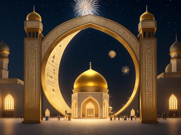 Ramadan Kareem Decorazione islamica moschea mezzaluna generata da AI Immagine