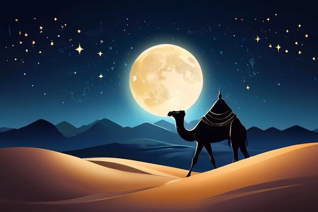 Ramadan Kareem deserto Notte paesaggio testo arabo tradurre religione musulmana Mese Santo