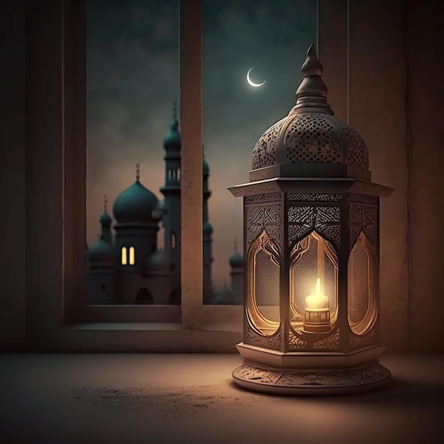 ramadan kareem e eid mubarak con moschea e lanterne