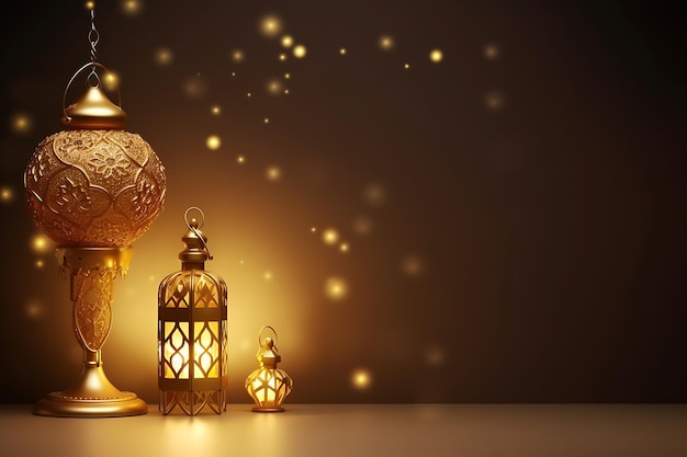 Ramadan kareem eid luna d'oro e sfondo di lanterna