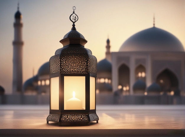 Ramadan kareem eid mubarak lampada elegante regale vecchio stile con moschea