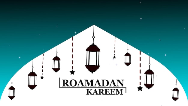Ramadan Kareem greeting with starry night sky