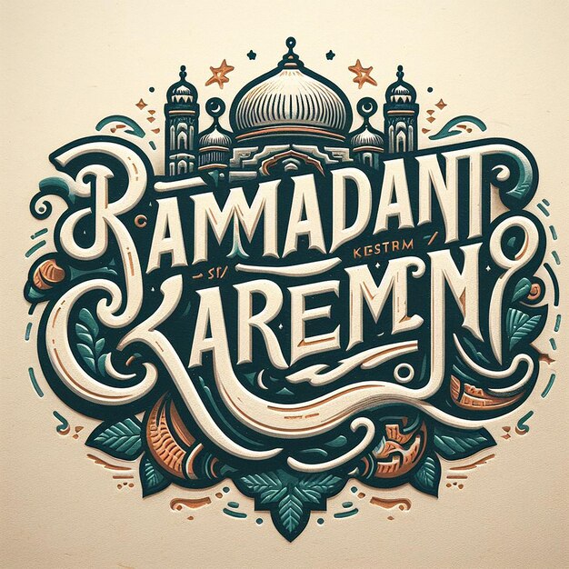 Ramadan Kareem in caratteri d'epoca che ricordano i classici segni a mano