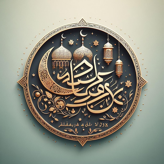 Ramadan Kareem in elegante calligrafia araba con elementi di arte islamica tradizionale