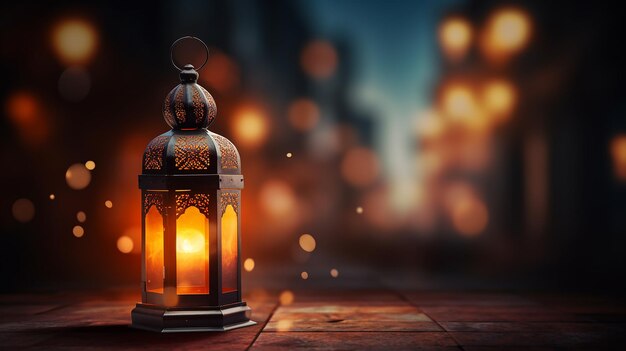 Ramadan kareem lanterna della moschea islamica Eid mubarak saluto spazio di copia