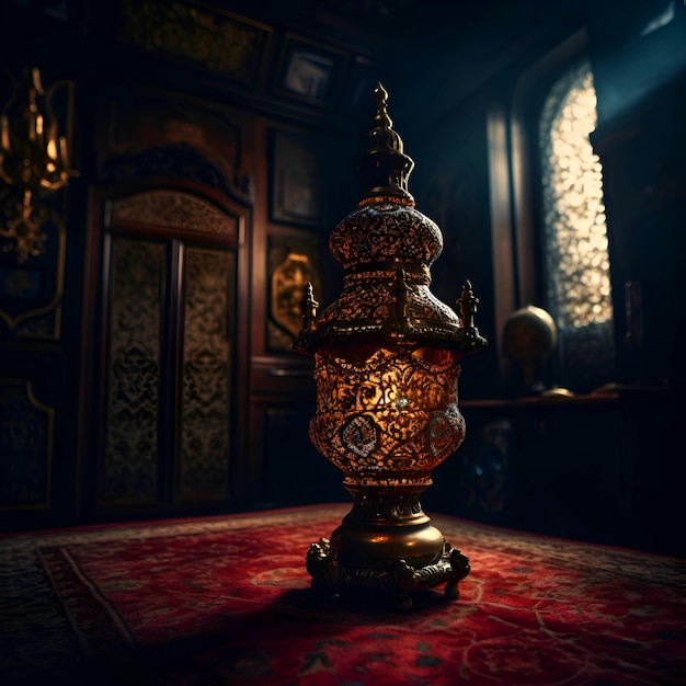 Ramadan Kareem Lanterne arabe nella stanza buia