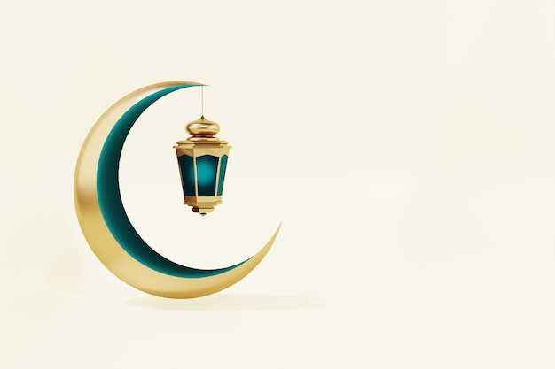 Ramadan Kareem Moon e Lantern 3D Render isolati