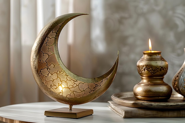 Ramadan kareem saluto religioso con lanterna lunare e decorazione della moschea