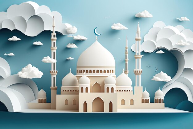 Ramadan Kareem sfondo con Moschea e Crescent Moon 3d Rendering