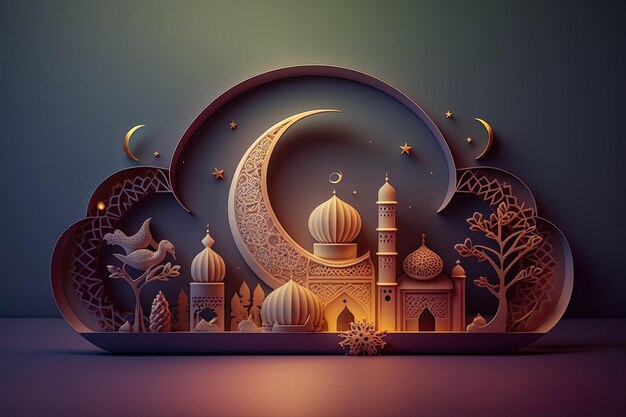 Ramadan moschea illustrazione lanterna luce candela sfondo cinematografico scuro ai generato