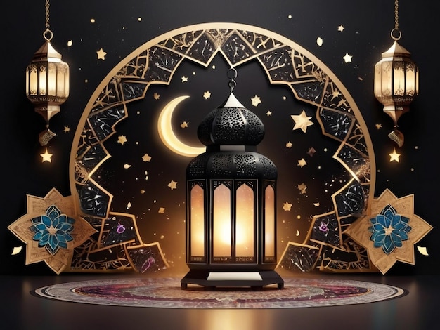 Ramadan Mubarak Post Design su sfondo scuro